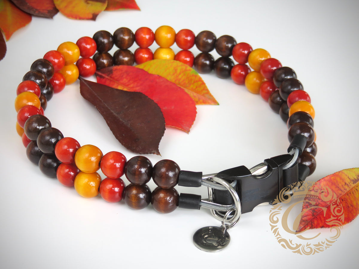 Dog collar Double Fall Vibe | Autumn Collars | Brown Orange Yellow dog Collars | CollarCrafts | dogcollar | collar | honden halsband | Buckle dog collar | bead dog collars | Luxury collar | beaded dog collar | beaded dog collars | wooden bead dog collars | alu max com dog collars | beaded collars for dogs | Autumn dog collars