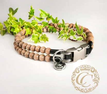 Dog collar Double Gray Mini CollarCrafts | handmade dog collars | dog collar | dogcollar | collar | dogcollar | collar | hondenhalsband | honden halsbanden | bead dog collars | Luxury dog collars | Martingale beaded dog collar | Buckle dog collars | wooden bead dog collars | alu max com dog collars | beaded collars for dogs | gray beads dog collars | collarcrafts