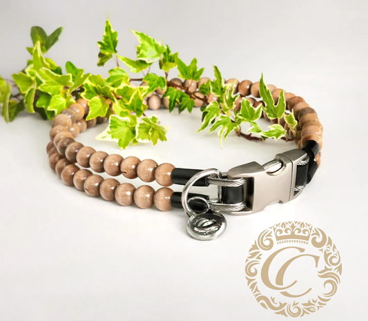 Dog collar Double Gray Mini CollarCrafts | handmade dog collars | dog collar | dogcollar | collar | dogcollar | collar | hondenhalsband | honden halsbanden | bead dog collars | Luxury dog collars | Martingale beaded dog collar | Buckle dog collars | wooden bead dog collars | alu max com dog collars | beaded collars for dogs | gray beads dog collars | collarcrafts
