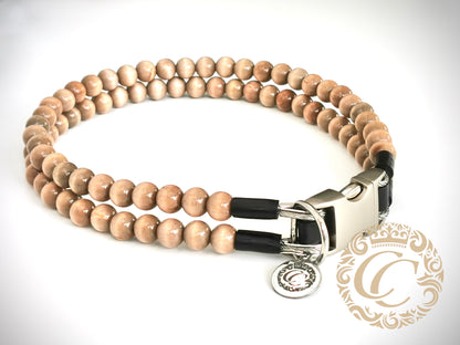Dog collar Double Gray Mini CollarCrafts | handmade dog collars | dog collar | dogcollar | collar | dogcollar | collar | hondenhalsband | honden halsbanden | bead dog collars | Luxury dog collars | Martingale beaded dog collar | Buckle dog collars | wooden bead dog collars | alu max com dog collars | beaded collars for dogs | gray beads dog collars | collarcrafts
