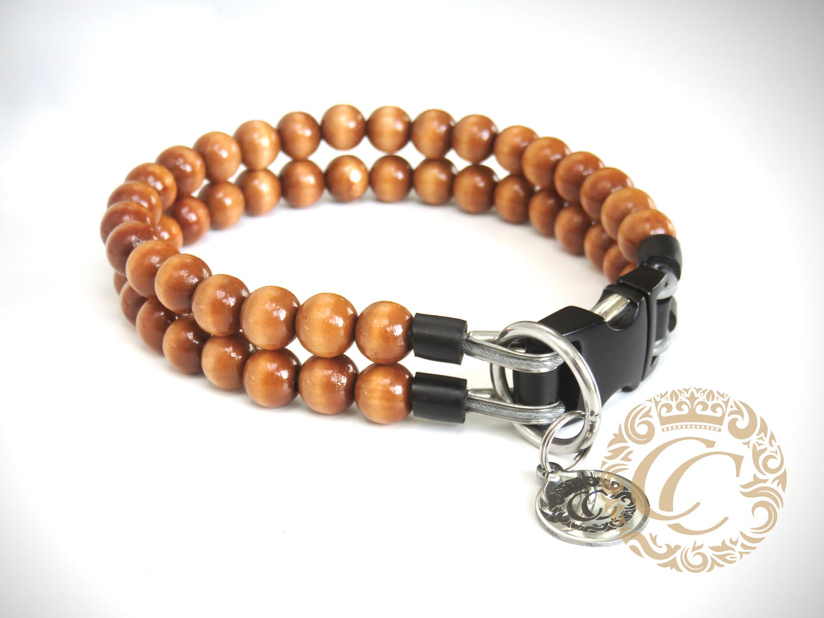 Dog collar Double Honey Mini | hondenhalsband | collarcrafts | halsband | dog collar | dogcollar | collar | luxury dog collar | collar | honden halsband | dog neckwear | chic dog collar | bead dog collars | luxury dog collar | custom made dog collar | martingale dog collars | wooden bead dog collars | alu max com dog collars | beaded collars for dogs | brown beads dog collars | collarcrafts