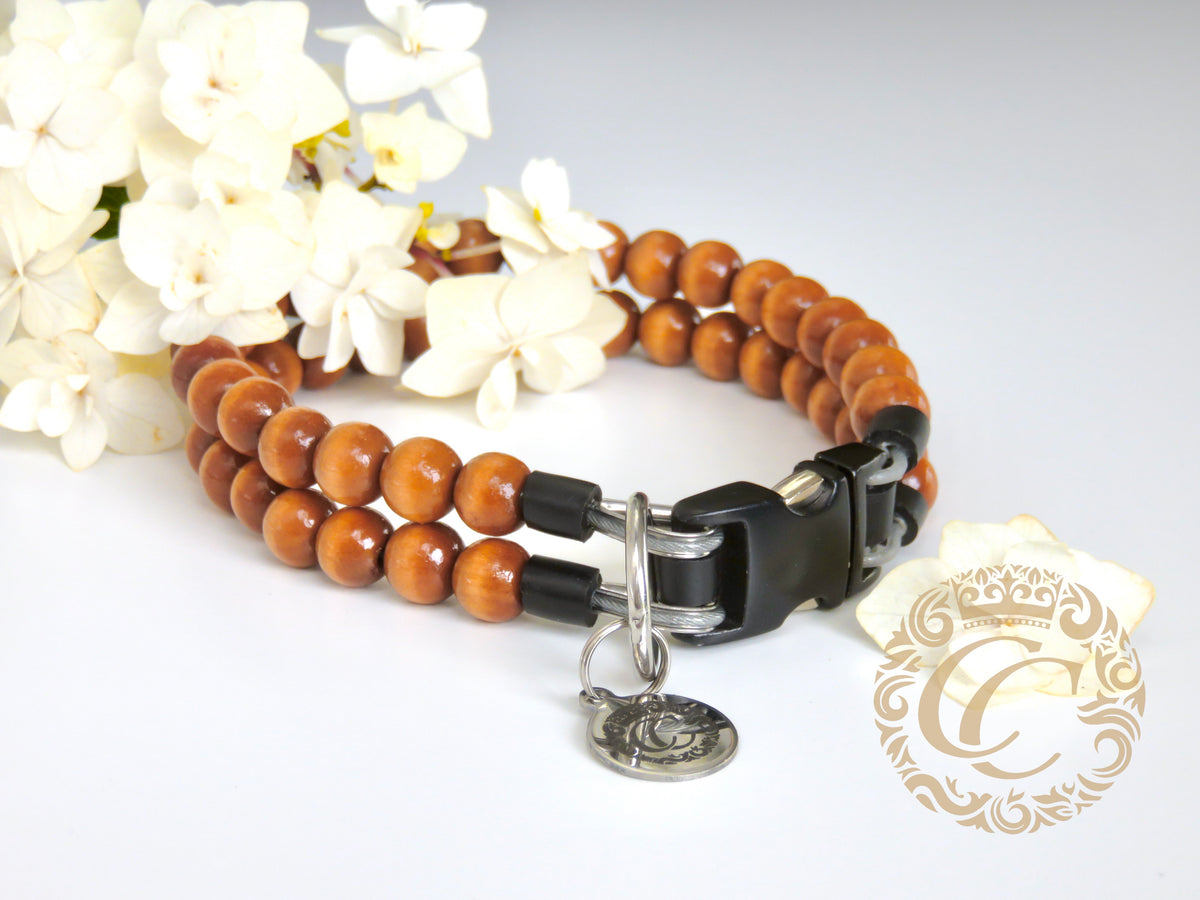 Dog collar Double Honey Mini | hondenhalsband | collarcrafts | halsband | dog collar | dogcollar | collar | luxury dog collar | collar | honden halsband | dog neckwear | chic dog collar | bead dog collars | luxury dog collar | custom made dog collar | martingale dog collars | wooden bead dog collars | alu max com dog collars | beaded collars for dogs | brown beads dog collars | collarcrafts