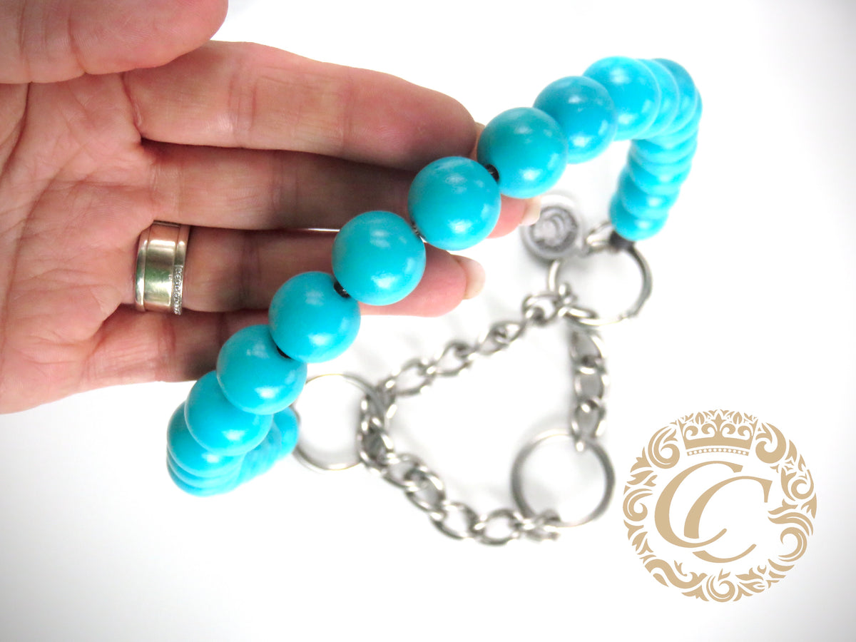 Dog collar Light Turquoise Maxi | Dog Collars | Design Collars | CollarCrafts | dogcollar | collar | bead dog collars | handmade dog collar | luxury dog collars | wooden bead dog collars | alu max com dog collars | Light Blue collars for dogs | Light Turquoise dog collars