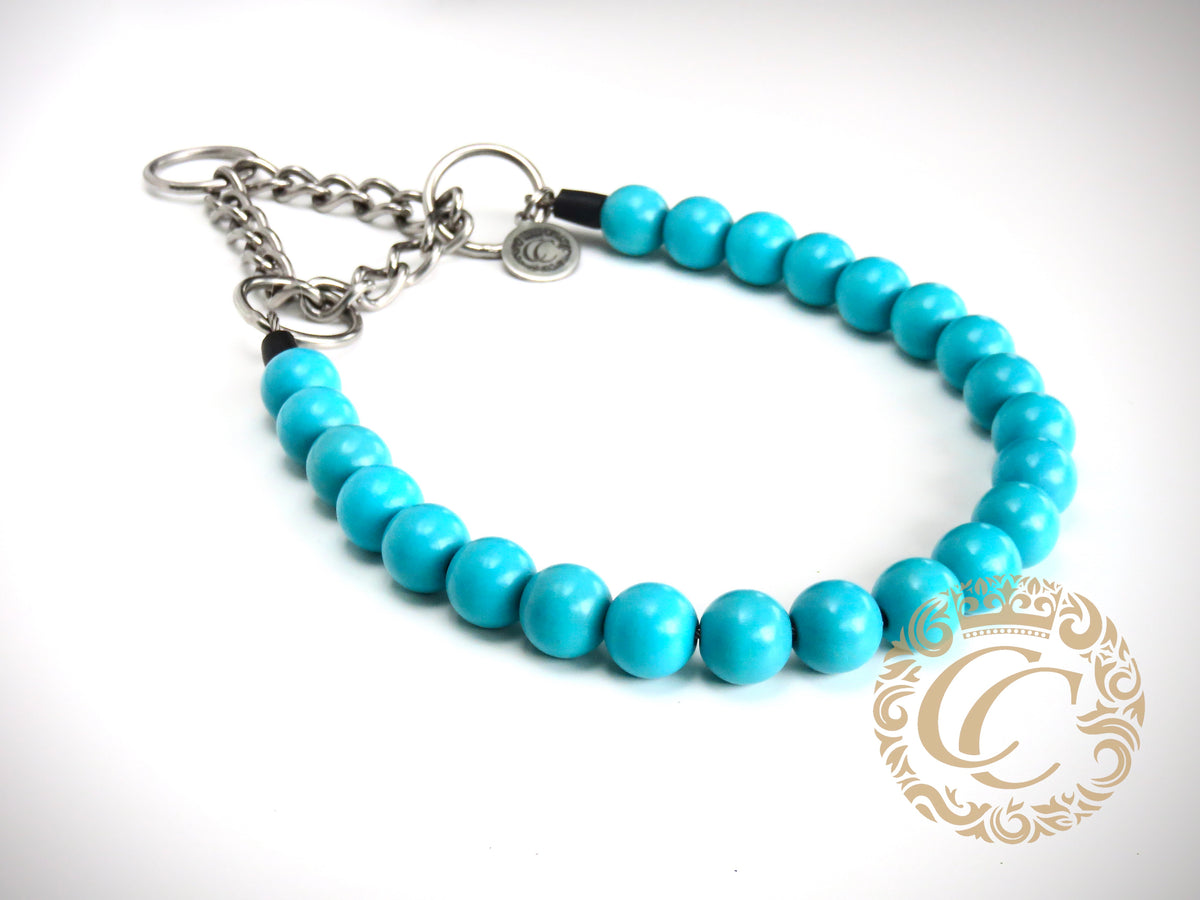 Dog collar Light Turquoise Maxi | Dog Collars | Design Collars | CollarCrafts | dogcollar | collar | bead dog collars | handmade dog collar | luxury dog collars | wooden bead dog collars | alu max com dog collars | Light Blue collars for dogs | Light Turquoise dog collars