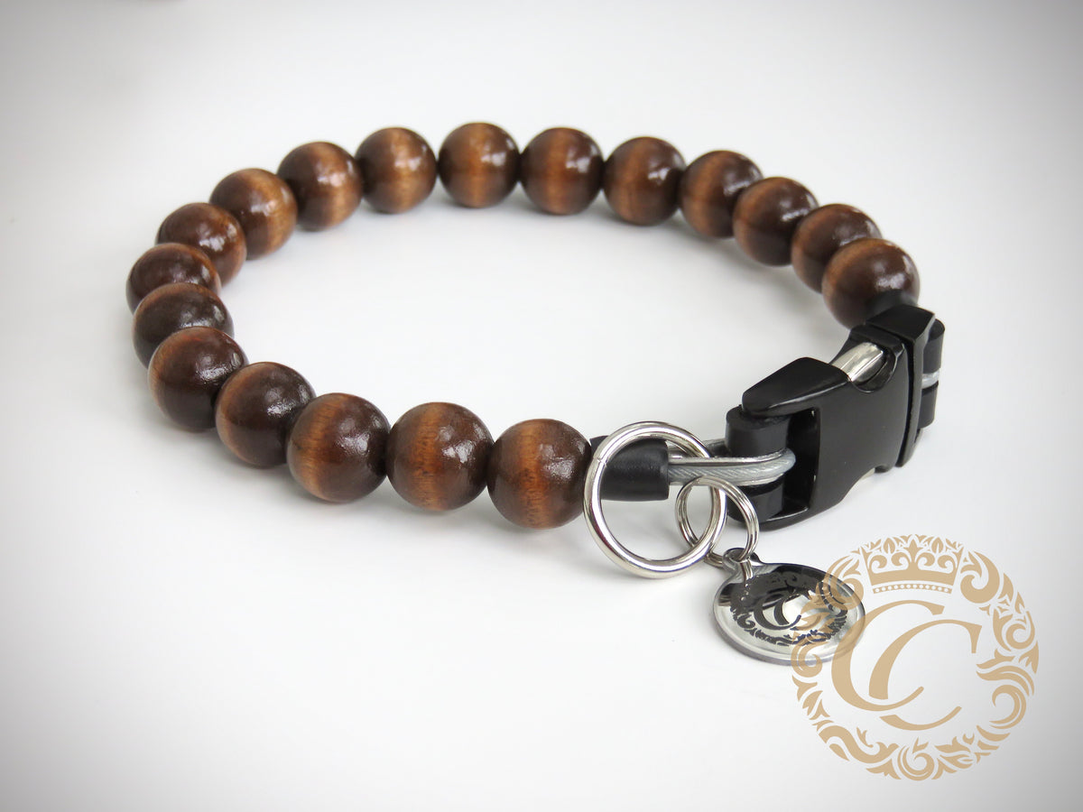 Dog collar Mr.Poirot| dogcollar with wooden beads | collar | CollarCrafts | Luxury dog collars | Designer dog collars |  honden halsband | bead dog collars | brown beads collar for dog | unbreakable dog necklace | martingale dog collars | wooden bead dog collars | alu max com dog collars | beaded collars for dogs | brown dog collars