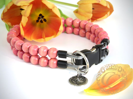 Dog collar CollarCrafts Pastel Pink Mini | handmade dog collars | dog collar | Custom dog collars | Pink beads collar | dogcollar | collar | hondenhalsband | Luxury dog collars | bead dog collars | Natural dog collar | Martingale dog collar | Buckle dog collars | wooden bead dog collars | alu max com dog collars | beaded collars for dogs | Natural Pink dog collars | collarcrafts