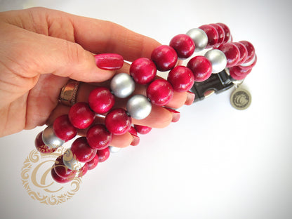 Dog collar Red Silver Maxi | Luxury Dog Collars | Silver Red dog Collars | CollarCrafts | dogcollar | collar | honden halsband | Buckle dog collar | bead dog collars | Wine red dog collar | Silver Red dog collar | beaded dog collars | Unbreakable dog necklace collars | alu max com dog collars | beaded collars for dogs | Valentine dog collars
