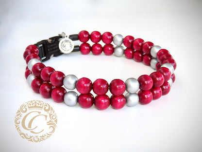 Dog collar Red Silver Maxi | Luxury Dog Collars | Silver Red dog Collars | CollarCrafts | dogcollar | collar | honden halsband | Buckle dog collar | bead dog collars | Wine red dog collar | Silver Red dog collar | beaded dog collars | Unbreakable dog necklace collars | alu max com dog collars | beaded collars for dogs | Valentine dog collars