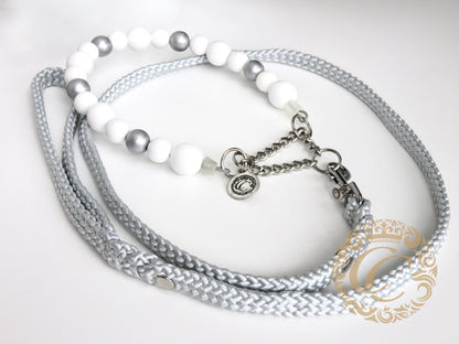 Dog collar Snow Queen Silver | Dog Collars | Custom made dog Collars | CollarCrafts | dogcollar | collar | honden halsband | hondenhalsband | honden halsbanden en leibanden | Luxury dog collars | Dog necklace collar | Buckle dog collar | Martingale dog collars | wooden bead dog collars | alu max com dog collars | beaded collars for dogs | Beaded dog collars | collarcrafts