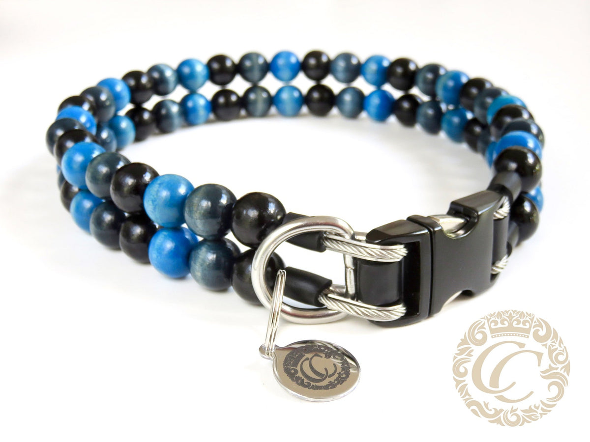 Dog collar Double Midi Blue | handmade dog collar | collarcrafts | dogcollar | halsband | dogcollar | collar | hondenhalsband | hondenband | Kattenhalsband | bead dog collars | cat mood collar | beaded dog collar | beaded dog collars | wooden bead dog collars | alu max com dog collars | beaded collars for dogs | rainbow dog collars | collarcrafts