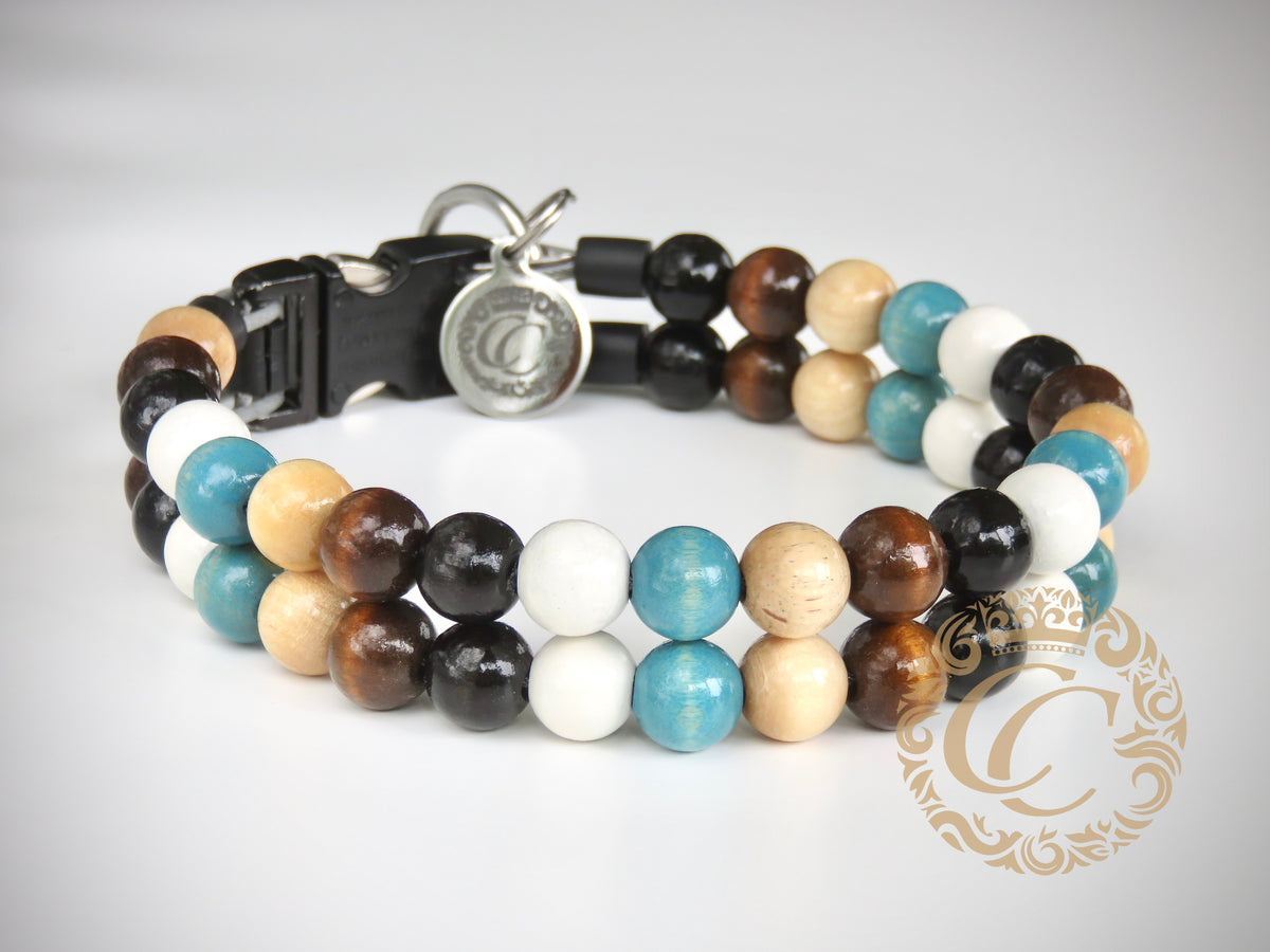 Dog collar Double Beach Stone Mini | hondenhalsband | collarcrafts | halsband | dog collar | dogcollar | collar | dogcollar | collar | hondenhalsband | honden halsband | chic dog collar | bead dog collars | luxury dog collar | custom made dog collar | martingale dog collars | buckle bead dog collars | alu max com dog collars | beaded collars for dogs | Brown blue dog collars | collarcrafts