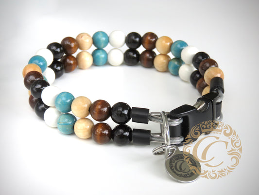 Dog collar Double Beach Stone Mini | hondenhalsband | collarcrafts | halsband | dog collar | dogcollar | collar | dogcollar | collar | hondenhalsband | honden halsband | chic dog collar | bead dog collars | luxury dog collar | custom made dog collar | martingale dog collars | buckle bead dog collars | alu max com dog collars | beaded collars for dogs | Brown blue dog collars | collarcrafts