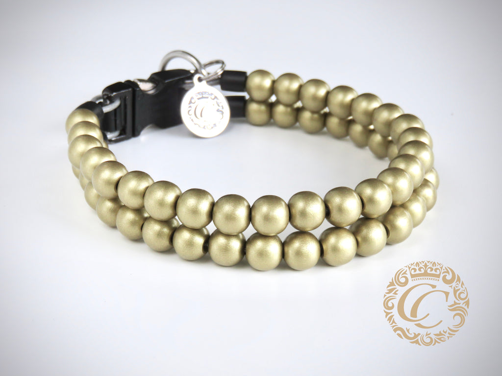 Dog collar Double Shiny Gold Mini | hondenhalsband | collarcrafts | halsband | Golden color dog collar | Party dog collar | collar | dogcollar | collar | hondenhalsband | honden halsband | chic dog collar | bead dog collars | luxury dog collar | custom made dog collar | martingale dog collars | wooden bead dog collars | alu max com dog collars | beaded collars for dogs | Golden beads dog collars | collarcrafts