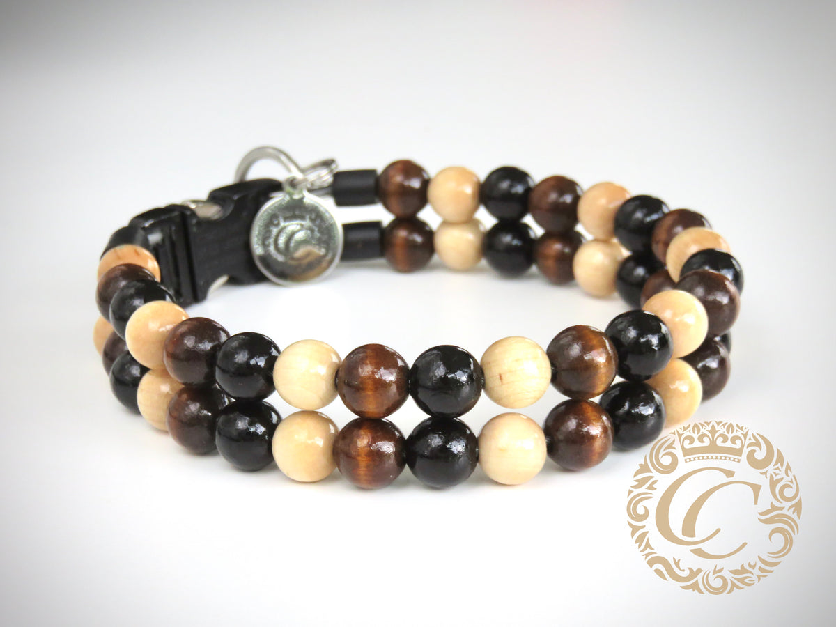 dogcollar | collar | Dog collar Double Mini Choco | Dog Collars | CollarCrafts | hondenhalsband | luxury dog collars | custom dog collar | beaded dog collar | martingale dog collars | wooden bead dog collars | alu max com dog collars | beaded collars for dogs | Brown dog collars | collarcrafts