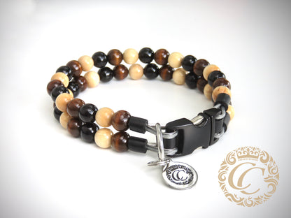 dogcollar | collar | Dog collar Double Mini Choco | Dog Collars | CollarCrafts | hondenhalsband | luxury dog collars | custom dog collar | beaded dog collar | martingale dog collars | wooden bead dog collars | alu max com dog collars | beaded collars for dogs | Brown dog collars | collarcrafts