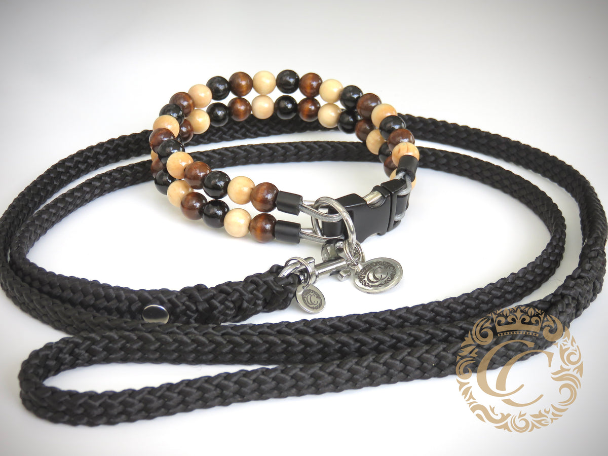 dogcollar | collar | Dog collar Double Mini Choco | Dog Collars | CollarCrafts | hondenhalsband | luxury dog collars | custom dog collar | beaded dog collar | martingale dog collars | wooden bead dog collars | alu max com dog collars | beaded collars for dogs | Brown dog collars | collarcrafts