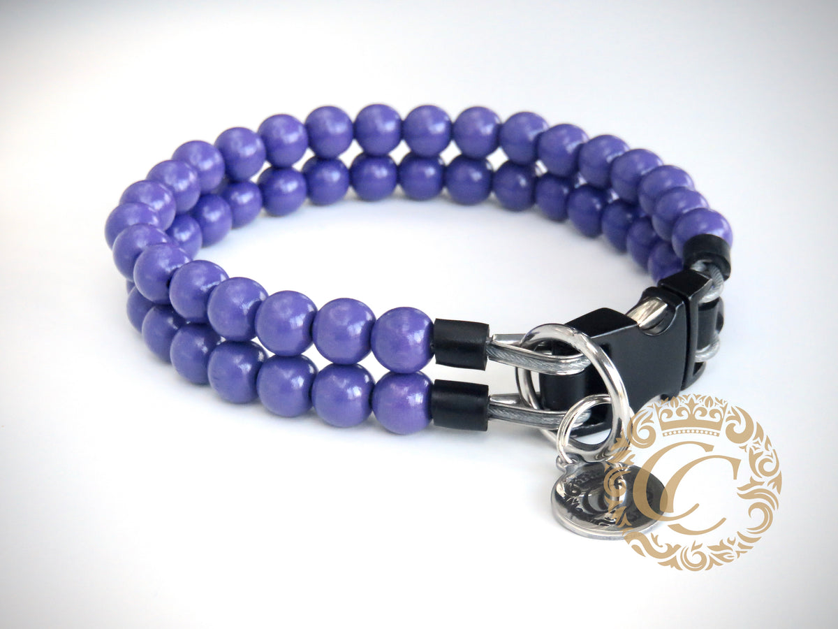 Dog collar Double Rich Purple | handmade dog collar | collarcrafts | dogcollar | Luxe halsband | dogcollar | collar | Halsband | Custom made dog collars | Luxury dog collars | Martingale dog collar | Buckle dog collars | wooden bead dog collars | alu max com dog collars | beaded collars for dogs | Dark Purple beads dog collars