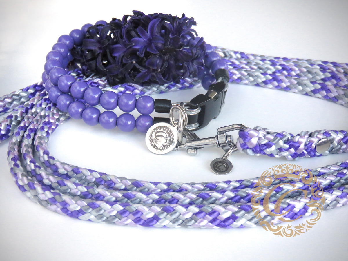 Dog collar Double Rich Purple | handmade dog collar | collarcrafts | dogcollar | Luxe halsband | dogcollar | collar | Halsband | Custom made dog collars | Luxury dog collars | Martingale dog collar | Buckle dog collars | wooden bead dog collars | alu max com dog collars | beaded collars for dogs | Dark Purple beads dog collars