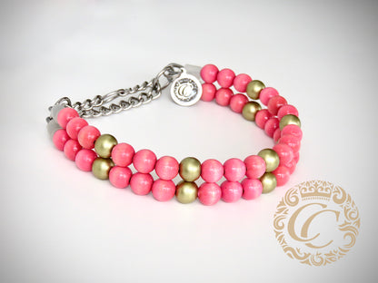 Dog collar Double Pink Gold | handmade dog collar | collarcrafts | dogcollar | halsband | beads dogcollar | collar | hondenhalsband | Unbreakable necklace for dogs | bead dog collars | Christmas collar | Buckle dog collar | Martingale dog collars | wooden bead dog collars | alumax dog collars | beaded collars for dogs | pink gold dog collars