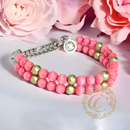 Dog collar Double Pink Gold