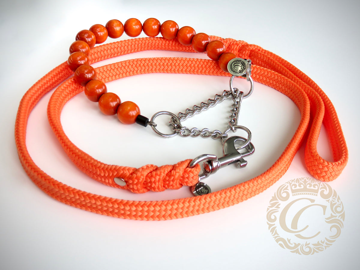 Handmade dog leash Orange | Dog Leashes | Dog Collars | Cat Collars | CollarCrafts |dogcollar | collar | hondenhalsband | hondenband | Kattenhalsband | bead dog collars | cat mood collar | beaded dog collar | beaded dog collars | wooden bead dog collars | alu max com dog collars | beaded collars for dogs | rainbow dog collars | collarcrafts
