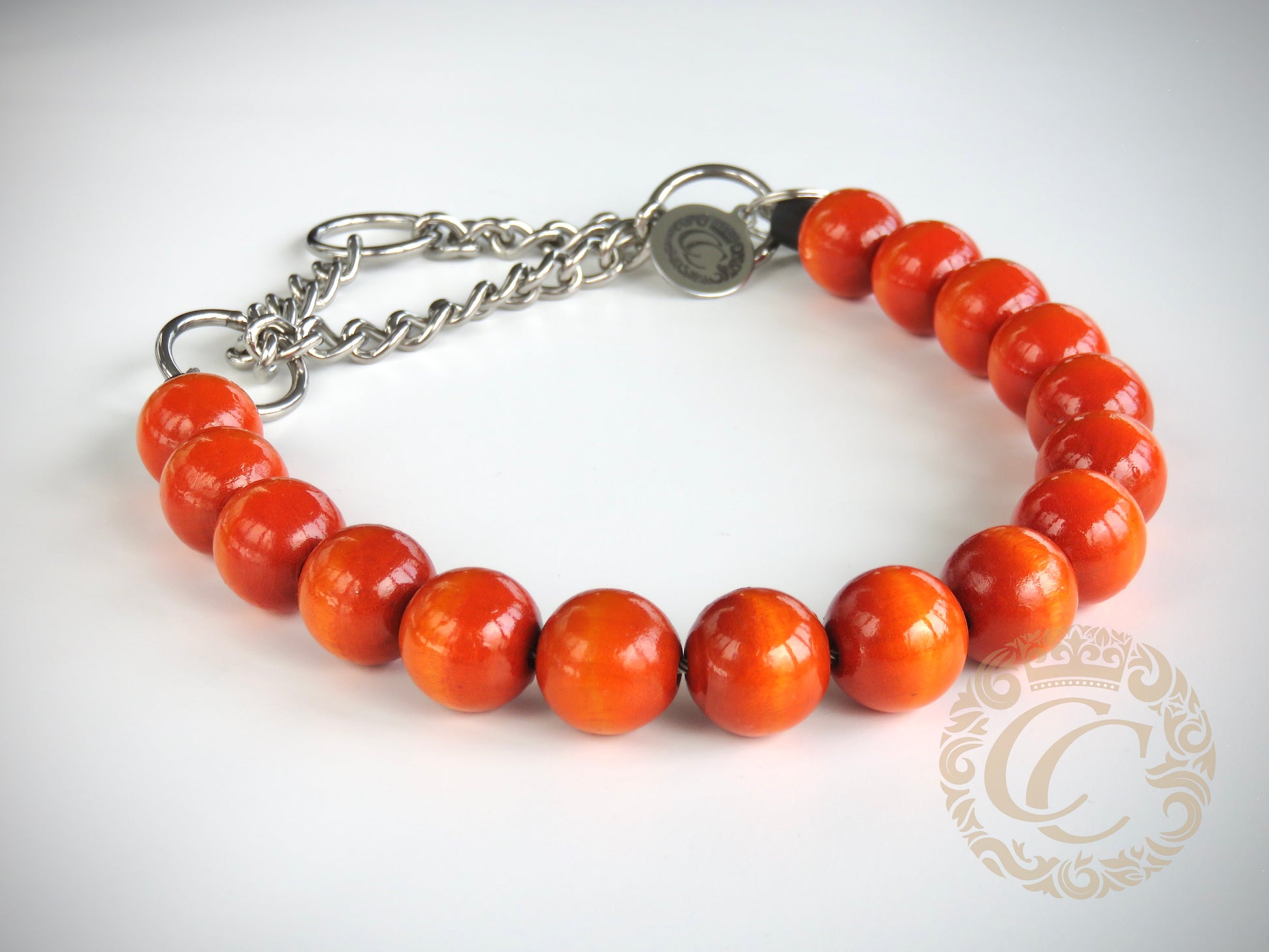 Handmade dog collar Orange Maxi | Dog Collars | Cat Collars | CollarCrafts | dogcollar | collar | hondenhalsband | hondenband | Kattenhalsband | bead dog collars | cat mood collar | beaded dog collar | beaded dog collars | wooden bead dog collars | alu max com dog collars | beaded collars for dogs | rainbow dog collars | collarcrafts