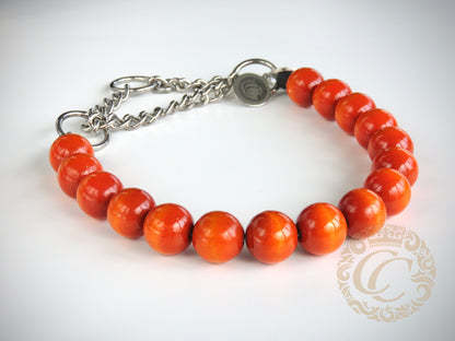 Handmade dog collar Orange Maxi | Dog Collars | Cat Collars | CollarCrafts | dogcollar | collar | hondenhalsband | hondenband | Kattenhalsband | bead dog collars | cat mood collar | beaded dog collar | beaded dog collars | wooden bead dog collars | alu max com dog collars | beaded collars for dogs | rainbow dog collars | collarcrafts