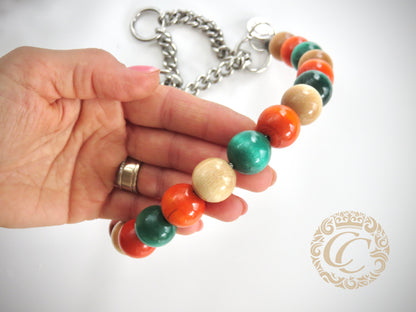 Dog collar Orange Mint Maxi | handmade dog collar | collarcrafts | dogcollar | halsband | dogcollar | collar | hondenhalsband | hondenband | Kattenhalsband | bead dog collars | cat mood collar | beaded dog collar | beaded dog collars | wooden bead dog collars | alu max com dog collars | beaded collars for dogs | rainbow dog collars | collarcrafts