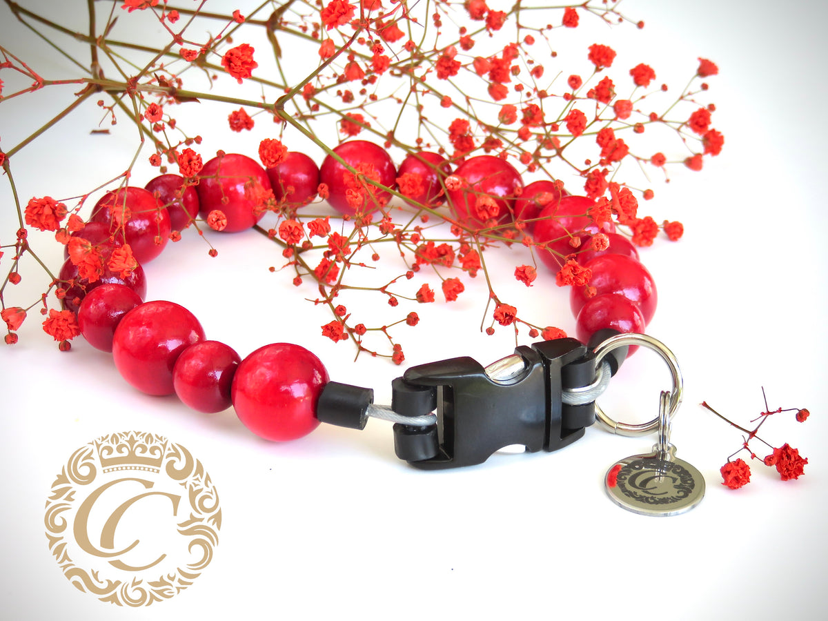 Dog collar Red Mix | Dog Collars | Custom made dog Collars | CollarCrafts | Design dog collars | leashes | dogcollar | collar | hondenhalsband | honden halsband | Red bead dog collar | Unbreakable dog necklace | Luxury dog collars | beaded dog collar | beaded dog collars | wooden bead dog collars | alu max com dog collars | beaded collars for dogs | red dog collars | collarcrafts