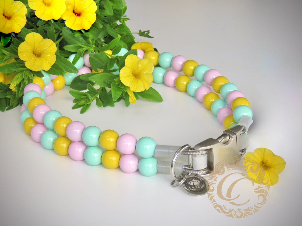 Dog collar Spring Bunny | Luxury Dog Collars | Pink Turquoise Yellow dog Collars | CollarCrafts | dogcollar | collar | honden halsband | Buckle dog collar | bead dog collars | Luxury dog collar | Easter dog collar | beaded dog collars | Unbreakable dog necklace collars | alu max com dog collars | beaded collars for dogs | Spring dog collars