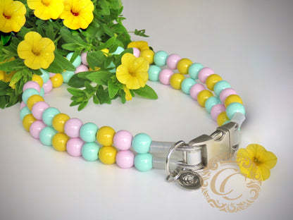 Dog collar Spring Bunny | Luxury Dog Collars | Pink Turquoise Yellow dog Collars | CollarCrafts | dogcollar | collar | honden halsband | Buckle dog collar | bead dog collars | Luxury dog collar | Easter dog collar | beaded dog collars | Unbreakable dog necklace collars | alu max com dog collars | beaded collars for dogs | Spring dog collars