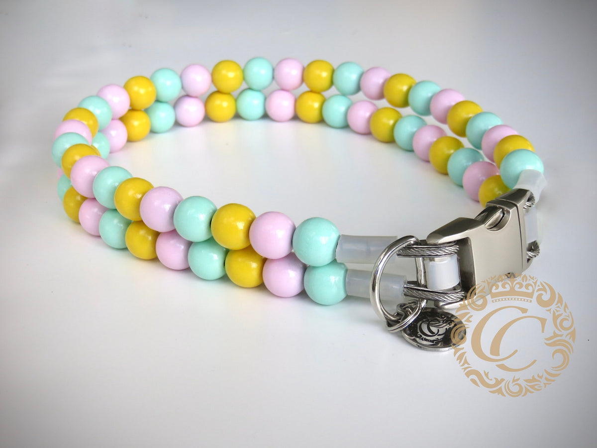 Dog collar Spring Bunny | Luxury Dog Collars | Pink Turquoise Yellow dog Collars | CollarCrafts | dogcollar | collar | honden halsband | Buckle dog collar | bead dog collars | Luxury dog collar | Easter dog collar | beaded dog collars | Unbreakable dog necklace collars | alu max com dog collars | beaded collars for dogs | Spring dog collars
