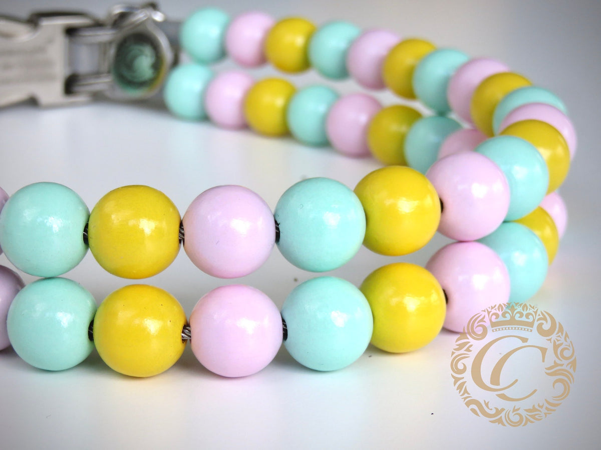 Dog collar Spring Bunny | Luxury Dog Collars | Pink Turquoise Yellow dog Collars | CollarCrafts | dogcollar | collar | honden halsband | Buckle dog collar | bead dog collars | Luxury dog collar | Easter dog collar | beaded dog collars | Unbreakable dog necklace collars | alu max com dog collars | beaded collars for dogs | Spring dog collars