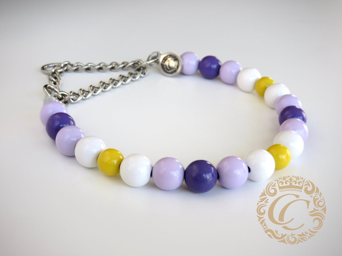 Handmade dog collar Sunny Purple | Dog Collars | Custom Collars | CollarCrafts | dogcollar | collar | hondenhalsband | hondenband | chique dog collar | bead dog collars | luxury dog collar | beaded dog collar | beaded dog collars | wooden bead dog collars | alu max com dog collars | beaded collars for dogs | purple dog collars | collarcrafts