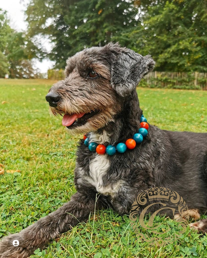 Dog collar Turquoise Orange Maxi | dog collars and leashes | CollarCrafts | dogcollar | handmade dog collar | hondenhalsband | turquoise orange collar | bead dog collars | design dog collar | luxury dog collars | martingale dog collars | wooden bead dog collars | alu max com dog collars | beaded collars for dogs | turquoise dog collars