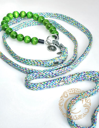 Dog leash for small & medium dogs Rainbow Pony Mini | collarcrafts leash handmade | dogleash | leash paracord | hondenleiband | leiband | dog leash small dog | cat leash | mini dog leash | Purple Green Blue Dog Leash
