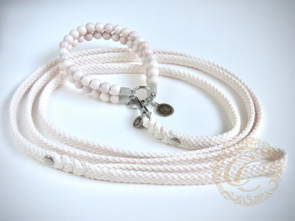 Dog leash for small & medium dogs Milky White | Dog leash Ivory | White Dog leash |Wedding dog Collars and leashes | CollarCrafts | doglead | paracord leashes | hondenleiband | Collar leash set | ivory leash small dog | handmade dog leashes | washable dog leash | handmade dog collar | small dog leash | wooden bead dog collars | collarcrafts