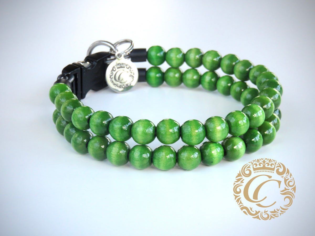 Dog collar Double Apple Green | handmade dog collar | collarcrafts | dogcollar | halsband | dogcollar | collar | hondenhalsband | Kattenhalsband | bead dog collars | cat mood collar | beaded dog collar | beaded dog collars | wooden bead dog collars | alumax dog collars | beaded collars for dogs | green dog collars