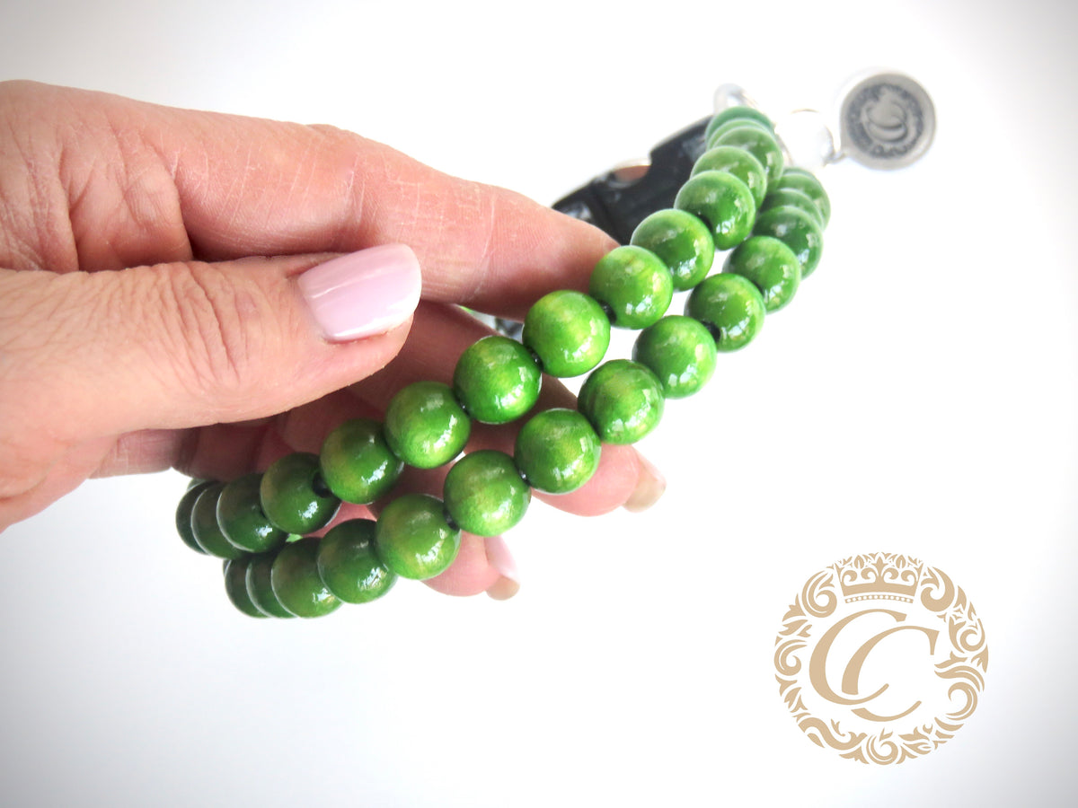 Dog collar Double Apple Green | handmade dog collar | collarcrafts | dogcollar | halsband | dogcollar | collar | hondenhalsband | Kattenhalsband | bead dog collars | cat mood collar | beaded dog collar | beaded dog collars | wooden bead dog collars | alumax dog collars | beaded collars for dogs | green dog collars