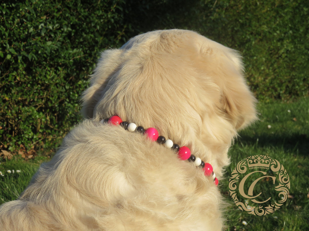 Dog collar Black White Pink | Dog Collars | Cat Collars | CollarCrafts | dogcollar | collar | hondenband | Kattenhalsband | bead dog collars | cat mood collar | beaded dog collar | beaded dog collars | wooden bead dog collars | alu max com dog collars | beaded collars for dogs | rainbow dog collars