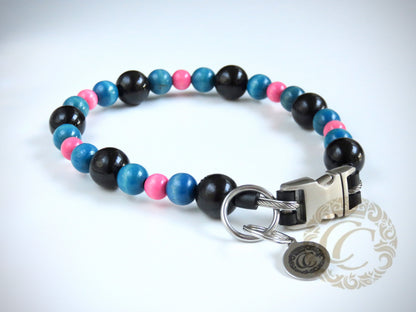 Dog collar Black Blue Pink | Dog Collars | Beads dog Collars | CollarCrafts | dogcollar | collar | hondenhalsband | handmade dog collars | buckle dog collars | Unbreakable dog necklace collar | beaded dog collar | Design dog collars | wooden bead dog collars | alu max com dog collars | unique collars for dogs | Luxury dog collars