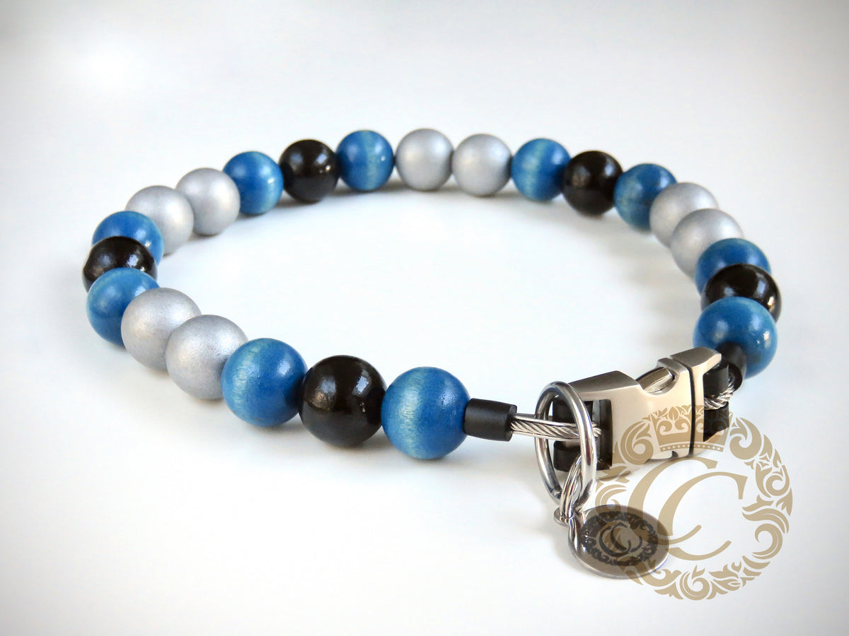 Handmade dog collar Blue Silver | Dog Collars | Cat Collars | CollarCrafts |  honden halsbanden | dogcollar | collar | hondenband | Kattenhalsband | bead dog collars | cat mood collar | beaded dog collar | beaded dog collars | wooden bead dog collars | alu max com dog collars | beaded collars for dogs | rainbow dog collars