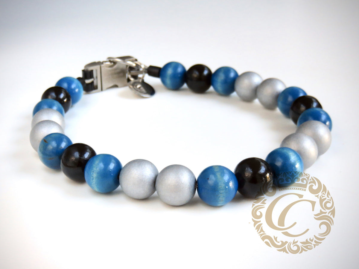 Handmade dog collar Blue Silver | Dog Collars | Cat Collars | CollarCrafts |  honden halsbanden | dogcollar | collar | hondenband | Kattenhalsband | bead dog collars | cat mood collar | beaded dog collar | beaded dog collars | wooden bead dog collars | alu max com dog collars | beaded collars for dogs | rainbow dog collars
