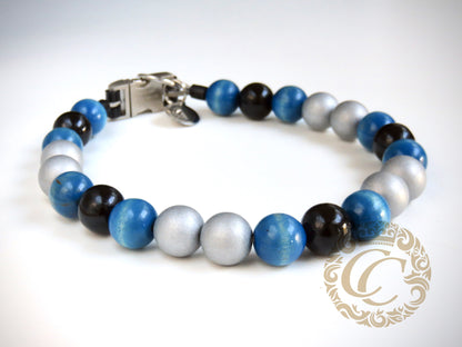 Handmade dog collar Blue Silver | Dog Collars | Cat Collars | CollarCrafts |  honden halsbanden | dogcollar | collar | hondenband | Kattenhalsband | bead dog collars | cat mood collar | beaded dog collar | beaded dog collars | wooden bead dog collars | alu max com dog collars | beaded collars for dogs | rainbow dog collars