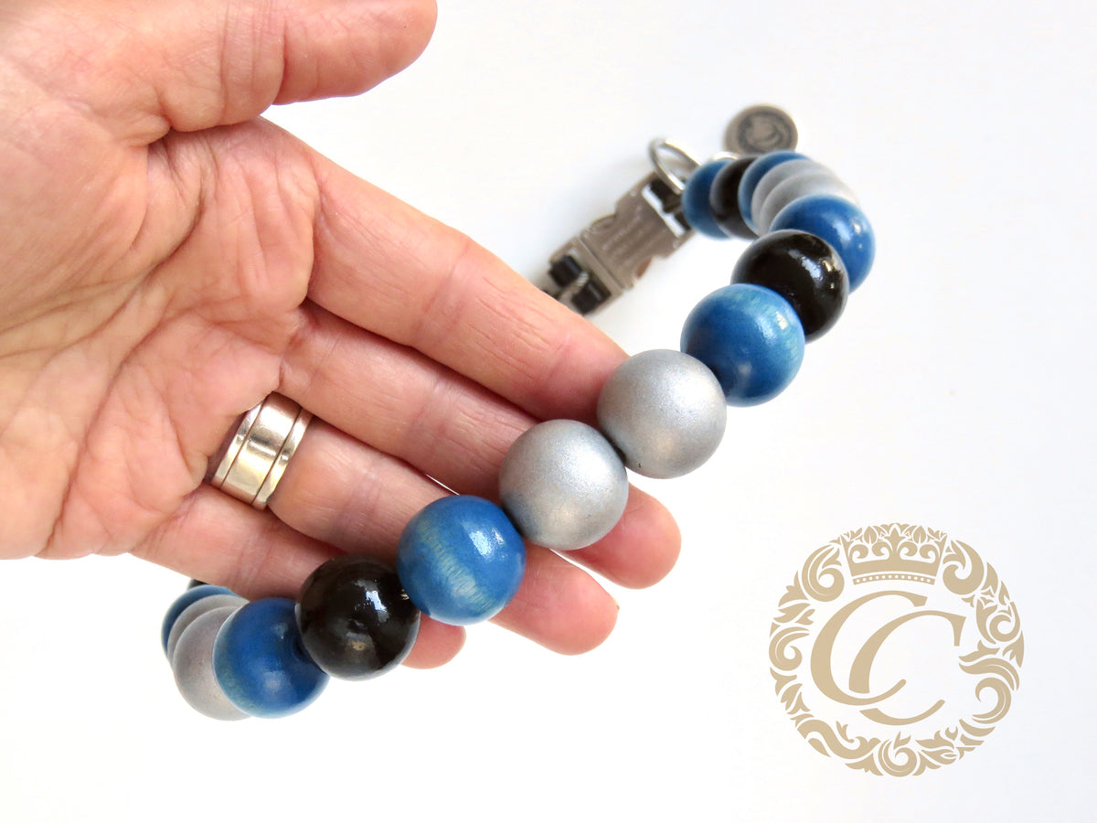 Handmade dog collar Blue Silver | Dog Collars | Cat Collars | CollarCrafts |  honden halsbanden | dogcollar | collar | hondenband | Kattenhalsband | bead dog collars | cat mood collar | beaded dog collar | beaded dog collars | wooden bead dog collars | alu max com dog collars | beaded collars for dogs | rainbow dog collars