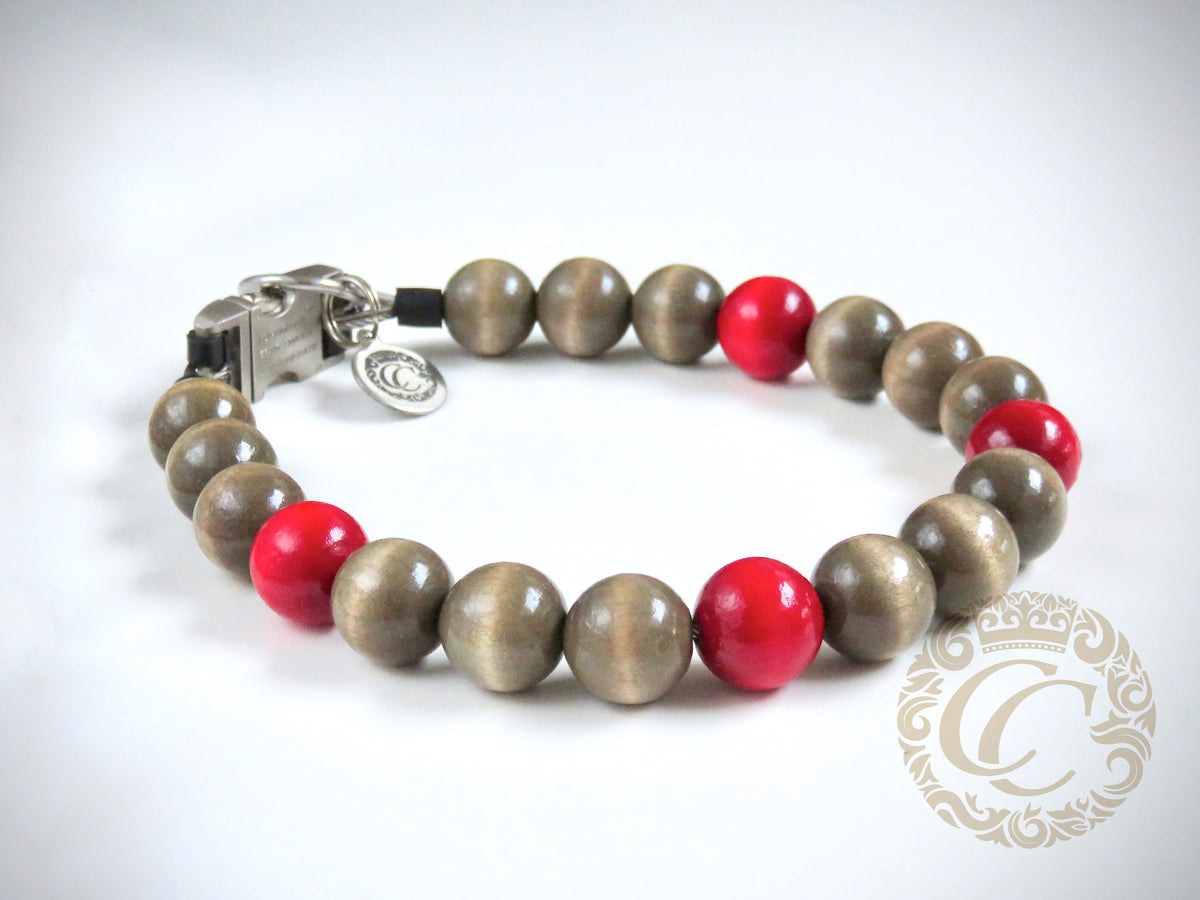 Dog collar Natural  Gray Red | CollarCrafts | Custom made dog collar | collar | hondenhalsband | honden halsband | dog collar leash set | bead dog collars | luxury dog collars | beaded dog collar | martingale dog collars | wooden bead dog collars | alu max com dog collars | beaded collars for dogs | natural dog collars | collarcrafts