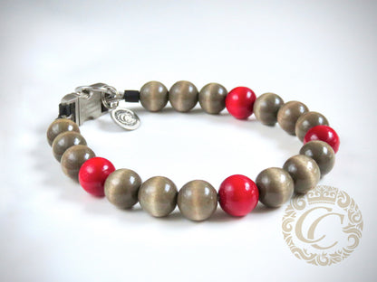 Dog collar Natural  Gray Red | CollarCrafts | Custom made dog collar | collar | hondenhalsband | honden halsband | dog collar leash set | bead dog collars | luxury dog collars | beaded dog collar | martingale dog collars | wooden bead dog collars | alu max com dog collars | beaded collars for dogs | natural dog collars | collarcrafts