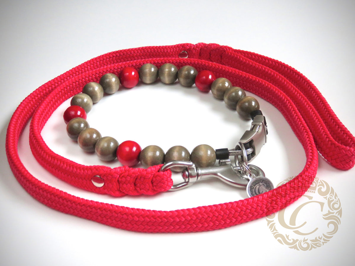 Dog collar Natural Gray Red | CollarCrafts | Custom made dog collar | collar | hondenhalsband | honden halsband | dog collar leash set | bead dog collars | luxury dog collars | beaded dog collar | martingale dog collars | wooden bead dog collars | alu max com dog collars | beaded collars for dogs | natural dog collars | collarcrafts