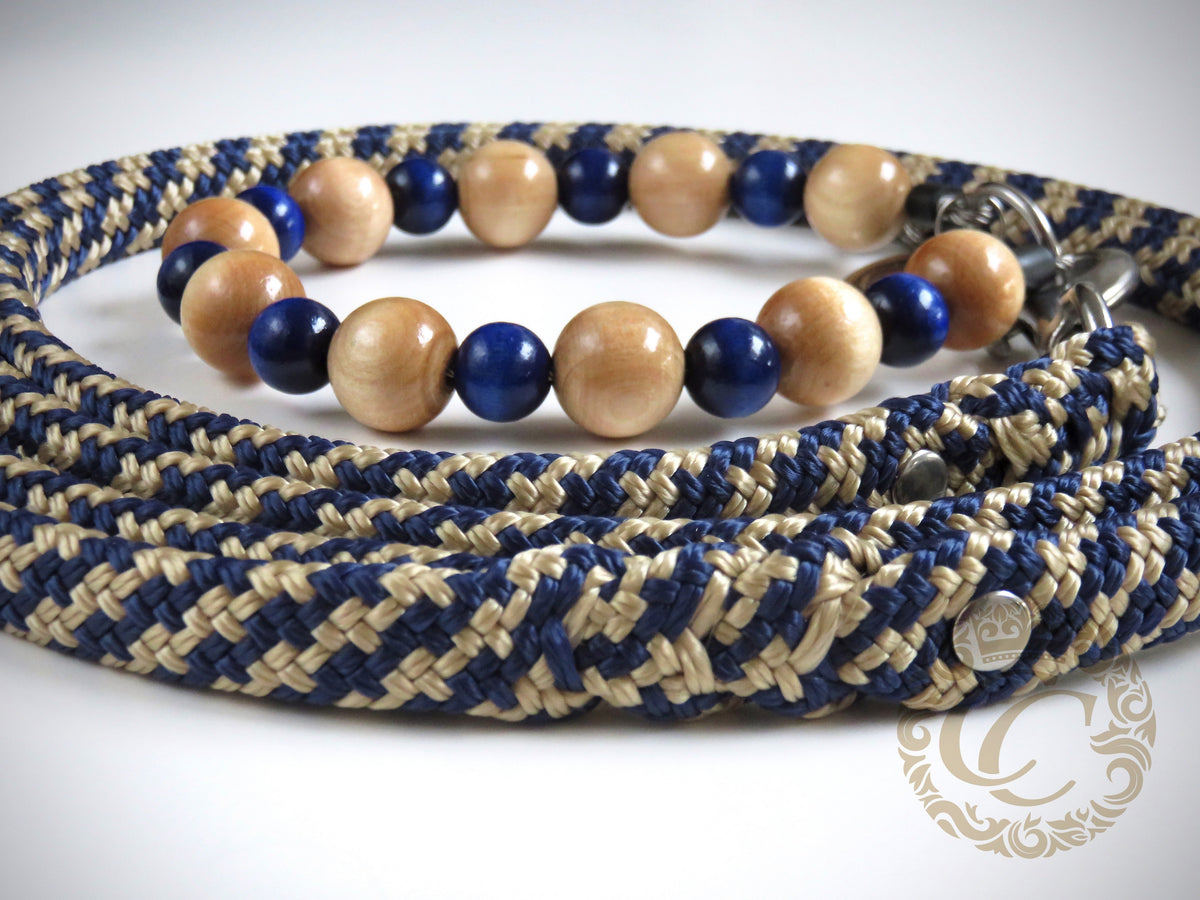 Dog leash for medium & large dogs Beige Blue |  collarcrafts | leash handmade | dogcollar | collar | hondenhalsband | hondenband | Kattenhalsband | bead dog collars | cat mood collar | beaded dog collar | beaded dog collars | wooden bead dog collars | alu max com dog collars | beaded collars for dogs | rainbow dog collars | collarcrafts