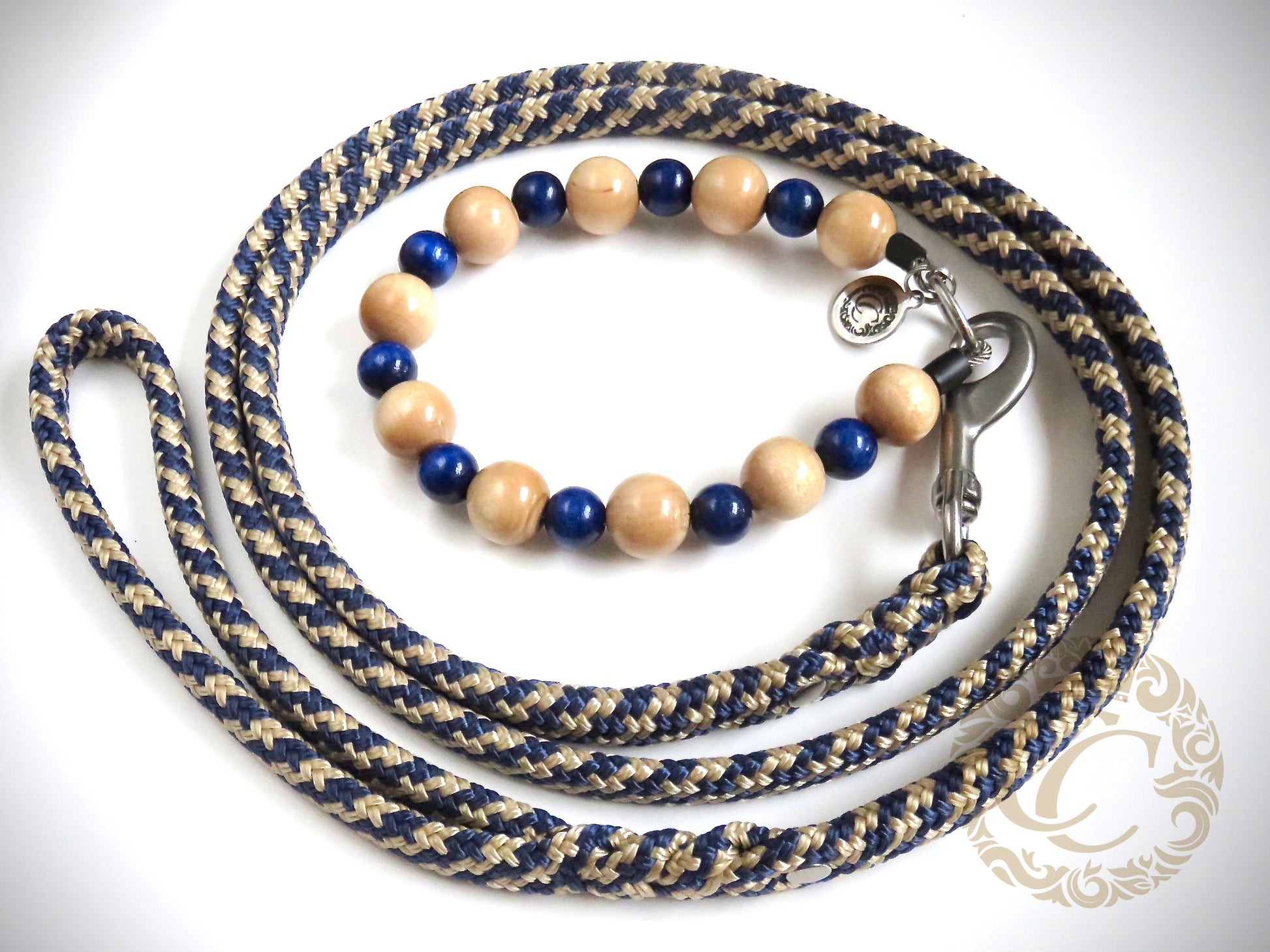 Dog collar Beige Blue | handmade dog collars | halsband | collarcrafts | dogcollar | collar | honden halsband | Natural beads dog collar | bead dog collars | Custom made dog neckwear | Luxury dog collar | Handmade dog collars | wooden bead dog collars | alu max com dog collars | Wooden beads collars for dogs | Natural dog collars